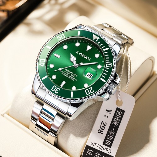 瑞士品牌绿色水鬼仿机械表男士手表防水夜光日历外贸爆款