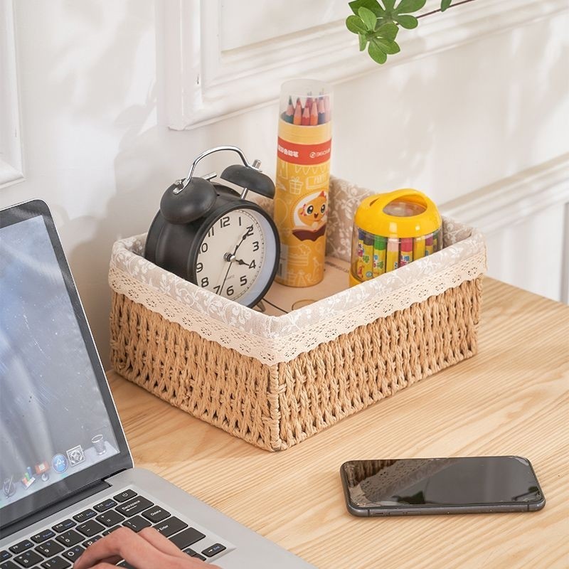 家用仿藤编收纳盒化妆品茶几杂物玩具玄关零食钥匙客厅草编篮