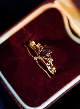 法式中古vintage皇冠活口戒指女小众时尚轻奢镶嵌锆石高级感手饰