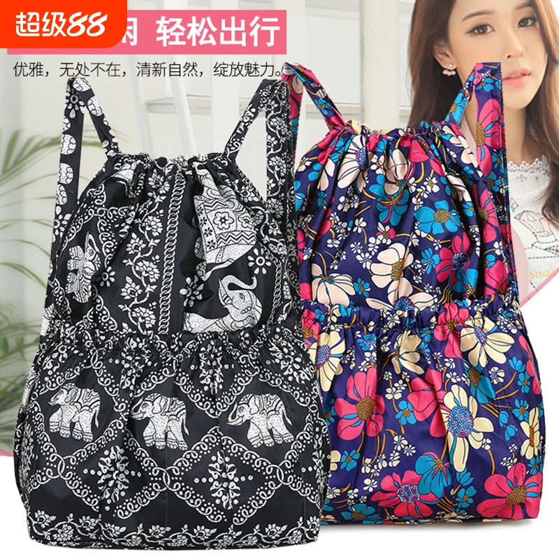 大容量收口布袋背包轻便旅行包包抽绳束口袋双肩包女户外运动妈咪