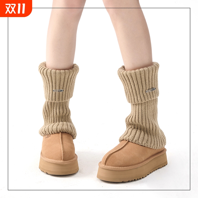 加厚中长筒金属标针织堆堆小腿套