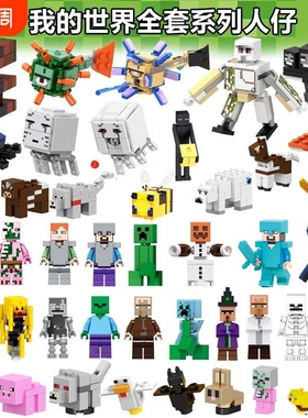 我的世界全套史蒂夫苦力怕恶魂积木人仔末影人武器拼装新年玩具男