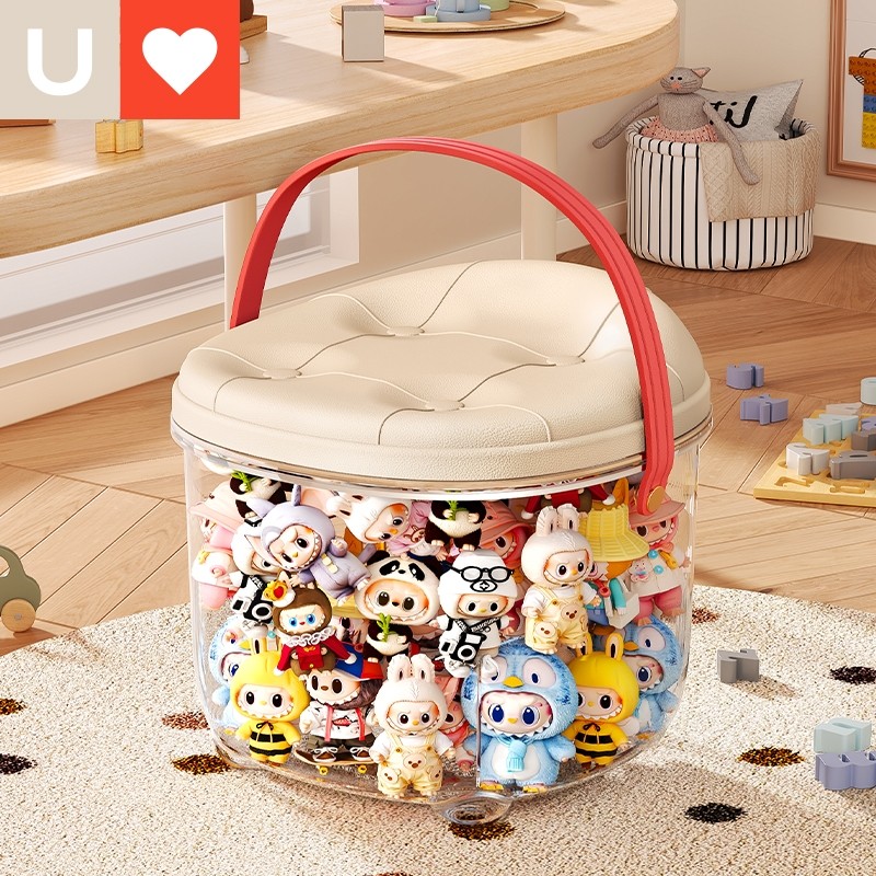 友耐娃娃收纳凳客厅玩具收纳桶欧式简约整理筒毛绒玩偶透明收纳箱