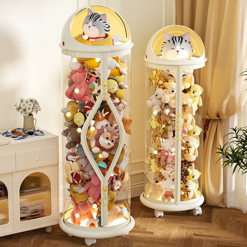 娃娃收纳桶放毛绒玩具收纳神器装儿童玩偶公仔拉链款透明桶收纳箱