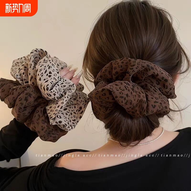 豹纹大肠发圈女2025新款头绳高弹力耐用发绳高级感头花丸子头发饰
