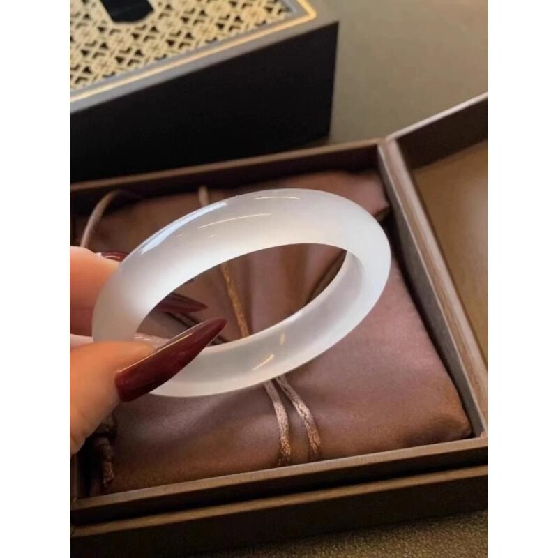 玉髓手镯白月光荔枝冻透正品玛瑙高冰种女玉镯玉石珠宝真玉圈口