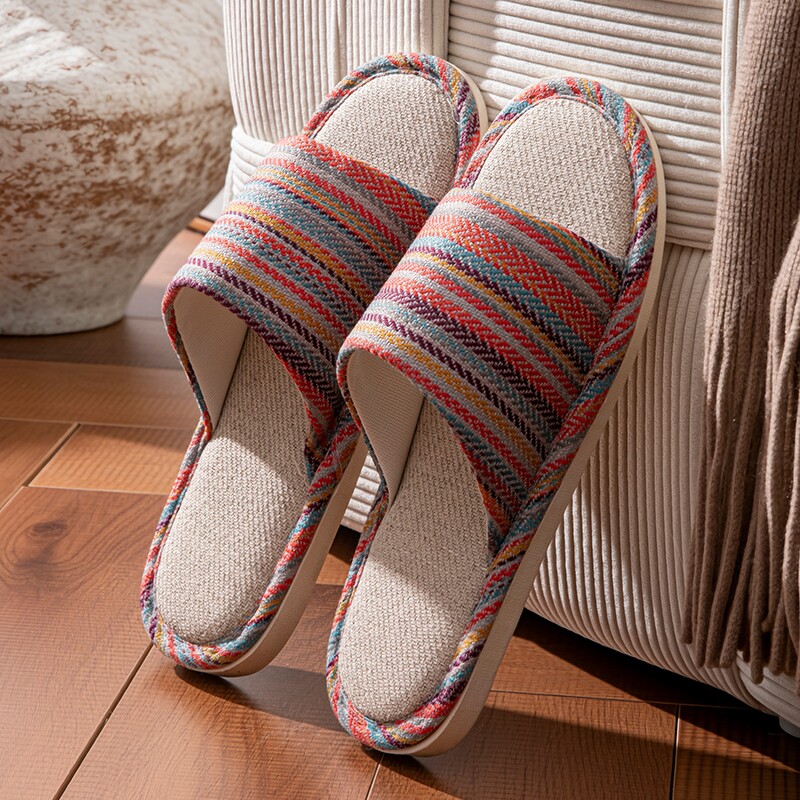 亚麻拖鞋女室内家居防滑四季情侣家用棉麻布艺拖鞋男春秋