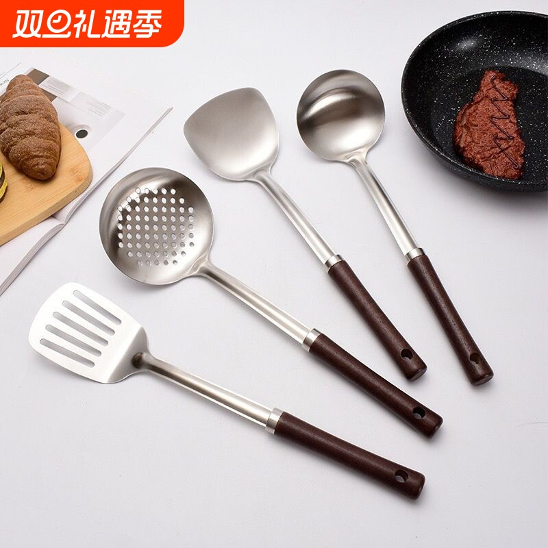 小蛮腰黑木锅铲勺子煎铲厨房用品防烫不锈钢漏勺汤勺家用炒菜铲子