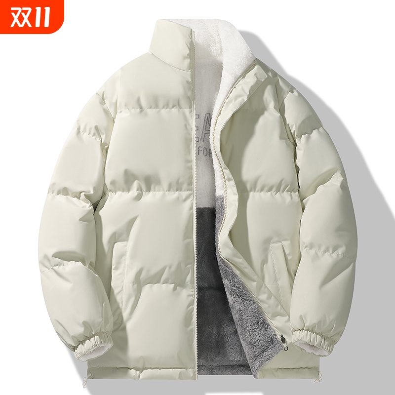 2025新款立领情侣外套棉袄双面穿羊羔绒加厚保暖棉衣粉色休闲黑色