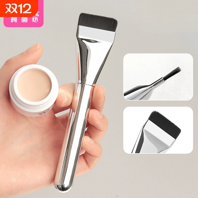 粉底刷D1vo0-打底液刷子一字型不易吃粉扁平头底妆面膜刷软毛新