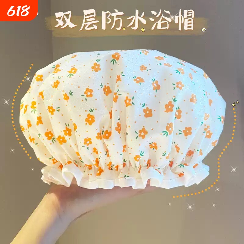 双层浴帽女防水洗澡沐浴发帽厨房油烟防尘头发套成人防湿加厚头罩