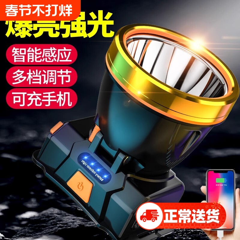 头戴式头灯强光充电超亮钓鱼专用超长续航手电筒矿灯感应led夜钓