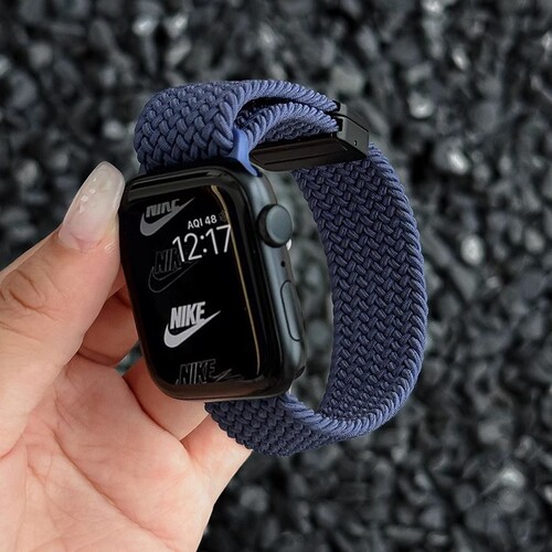 适用applewatch9编织磁吸表带苹果手表iwach10弹力尼龙新款Ultra2/3金属扣S9/s8/7/6/5/4代透气SE腕带男夏天