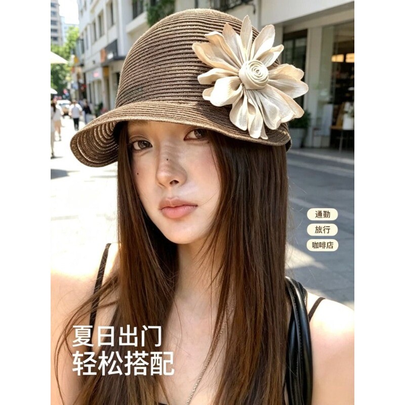 遮阳草编马术帽大头围防晒帽子女款2026新款大帽檐草帽老钱风