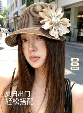 草编马术帽大头围防晒帽子女款