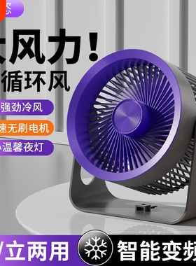 多功能2026智能静音空气循环风扇夹扇卧室学生宿舍大风力超长续航节能usb小型电风扇迷你
