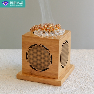 木制水晶净化消磁盒实木香薰盒鼠尾草香薰炉水晶手串净化消磁摆件