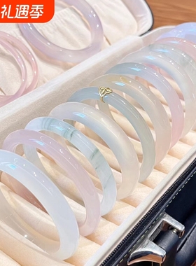 冰透玻璃仿玉手镯粗款叮当镯