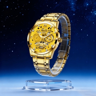 名牌全自动非机械表 正品 男款 手表钢带商务防水石英腕表高级感男士