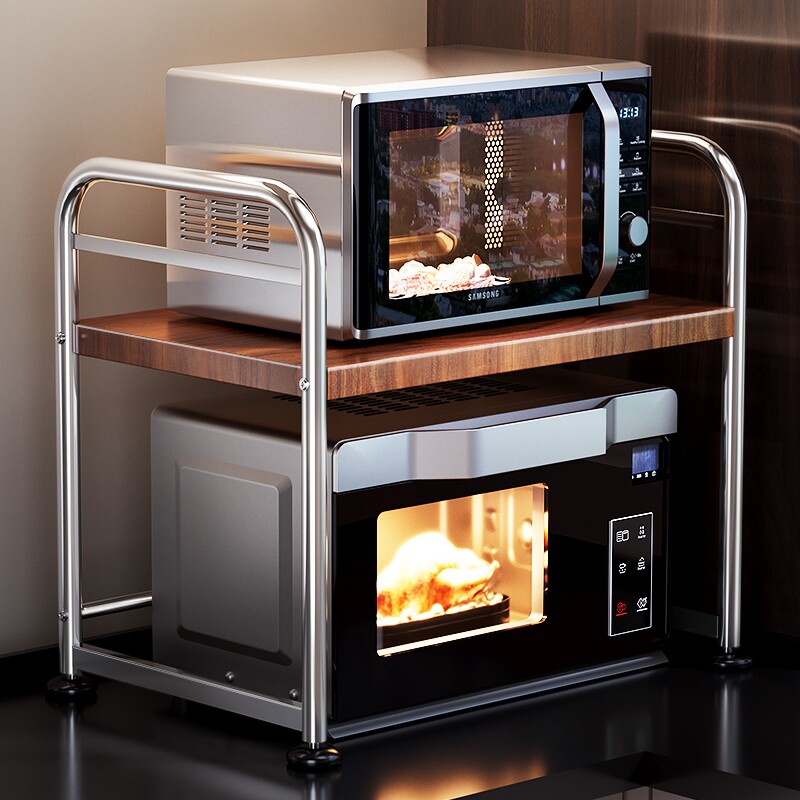 微波炉置物架厨房台面多功能电饭煲烤箱一体分层收纳伸缩架子三层
