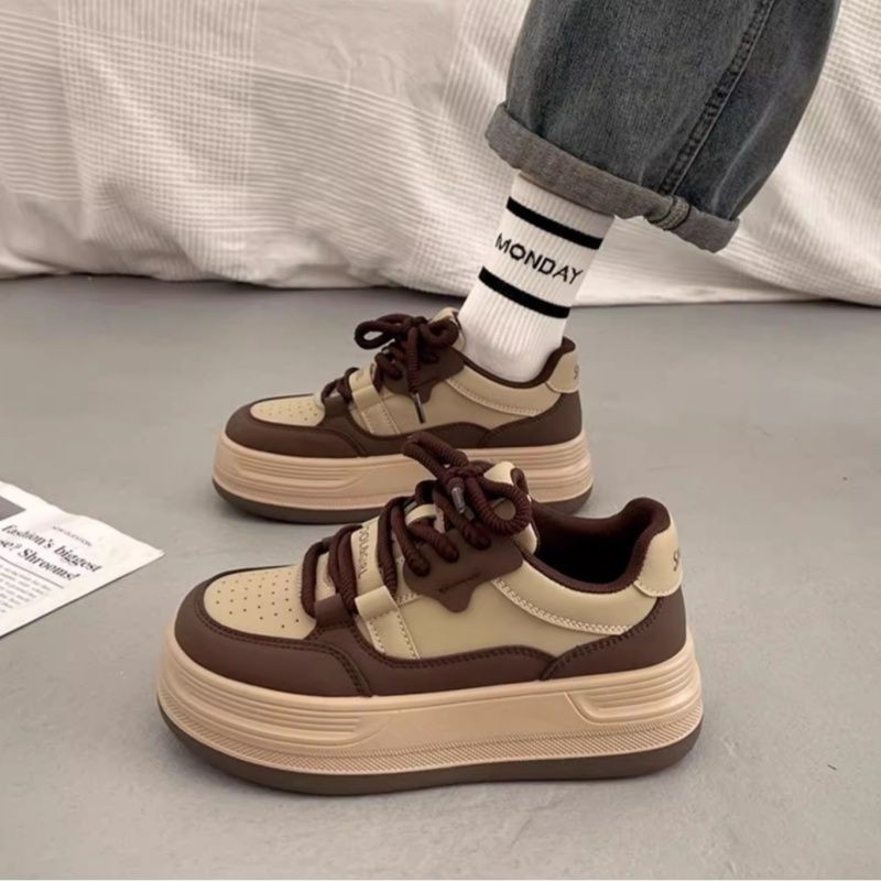 品牌断码2025新款叠穿港风松糕厚底板鞋女春秋小众增高百搭休闲运