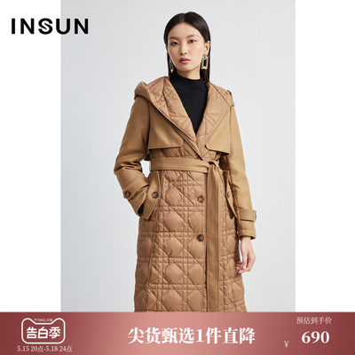 INSUN恩裳专选冬季格纹绗线风衣型羽绒服