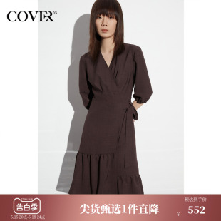 不对称荷叶摆连衣裙 COVER夏季 斜襟围裹式