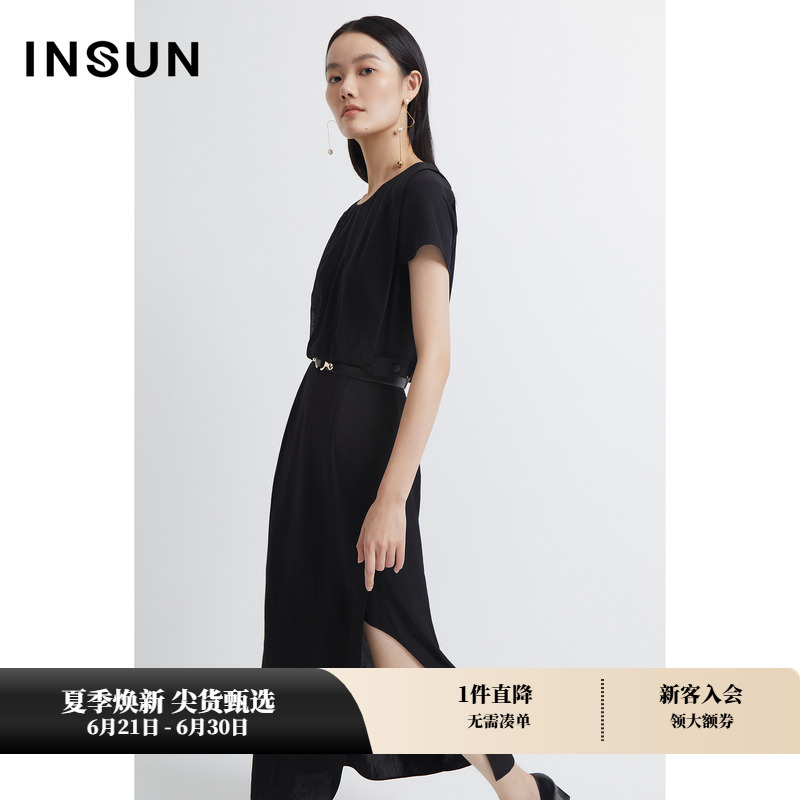 INSUN恩裳夏季时尚双层量感三醋酸连衣裙