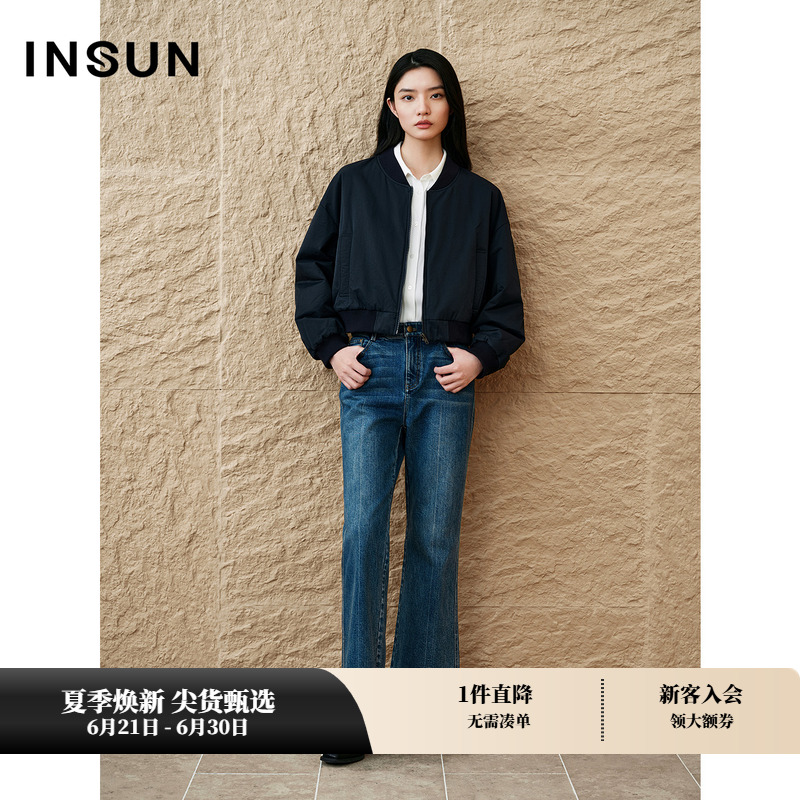 INSUN恩裳专选秋季休闲棒球服式夹克桑蚕丝棉服