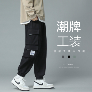 A232-K1968-P45-控69大码束脚工装裤男春秋季宽松百搭休闲长裤子图片