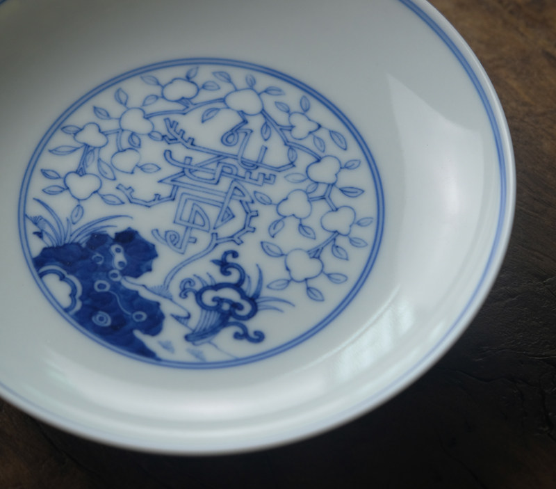 匋甄纯手工白描寿桃纹盘景德镇仿古陶瓷干泡台壶承茶点碟水果盘小