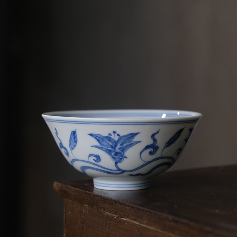 匋甄纯手工手绘青花萱草纹饭碗景德镇陶瓷高档餐碗汤碗小甜品碗