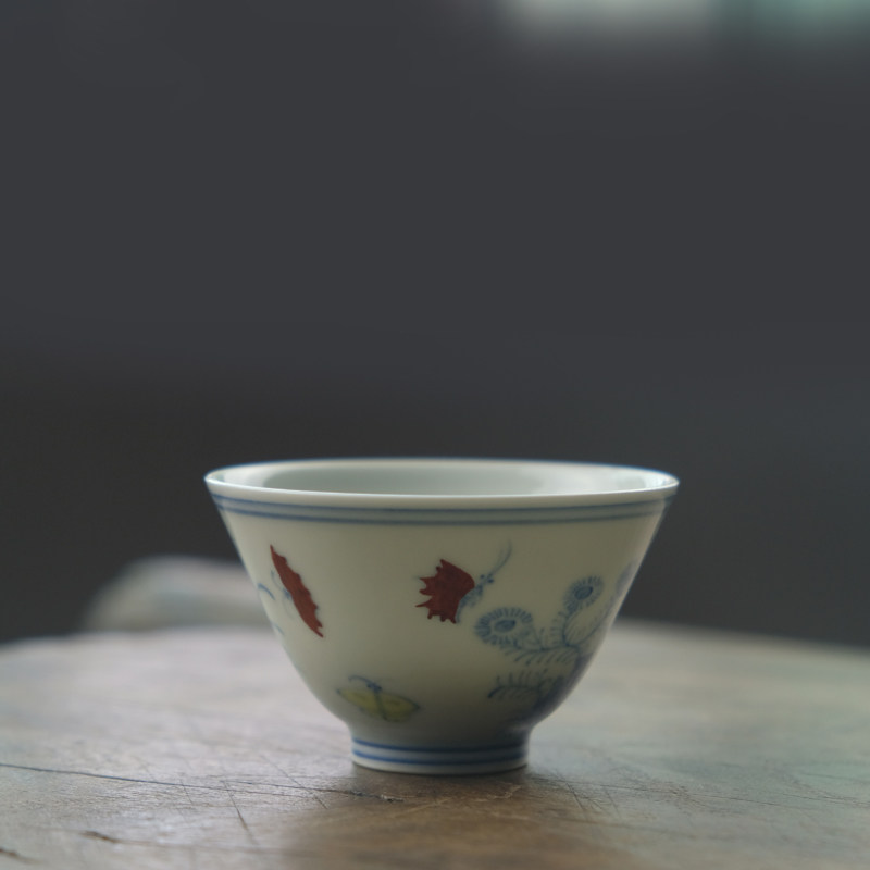 纯手工斗彩三秋仿古风陶瓷茶杯