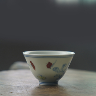 匋甄纯手工斗彩三秋杯景德镇仿古陶瓷茶杯主人杯单杯个人杯品茗杯