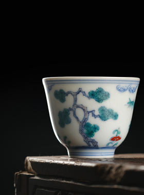 纯手工青花松竹梅岁寒三友铃铛杯景德镇陶瓷茶杯主人杯单杯品茗杯