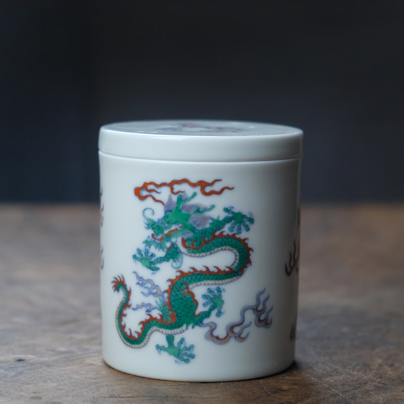 纯手工手绘斗彩双龙戏珠茶叶罐景德镇陶瓷存储茶叶罐茶具茶仓