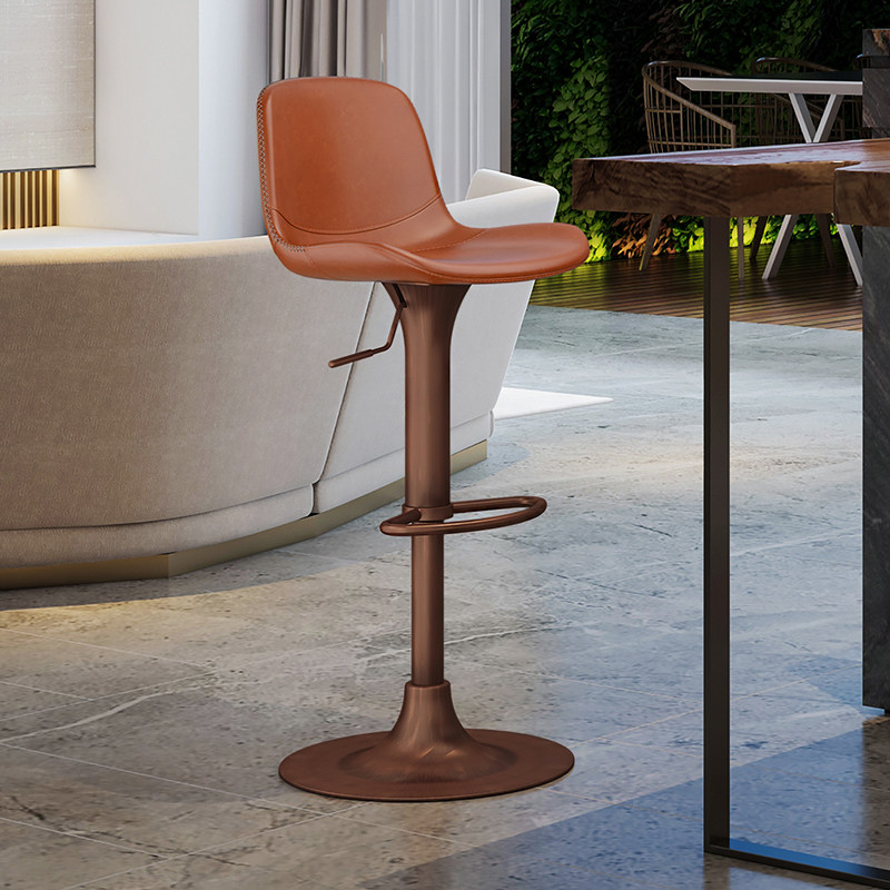 升降吧台椅高脚凳旋转家用轻奢仿古欧式美式岛台椅子现代简约7195