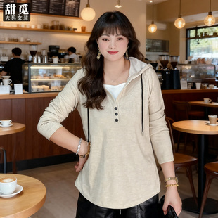 胖mm300斤休闲百搭假两件显瘦连帽针织衫 2025秋装 女装 甜觅特大码