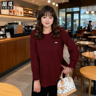 加薄绒针织衫 甜觅特大码 胖mm300斤钻饰点缀冬季 冬装 显瘦厚T恤 女装