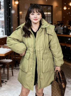 甜觅特大码女装冬装胖mm270斤淑女气质90白鸭绒中长款保暖羽绒服