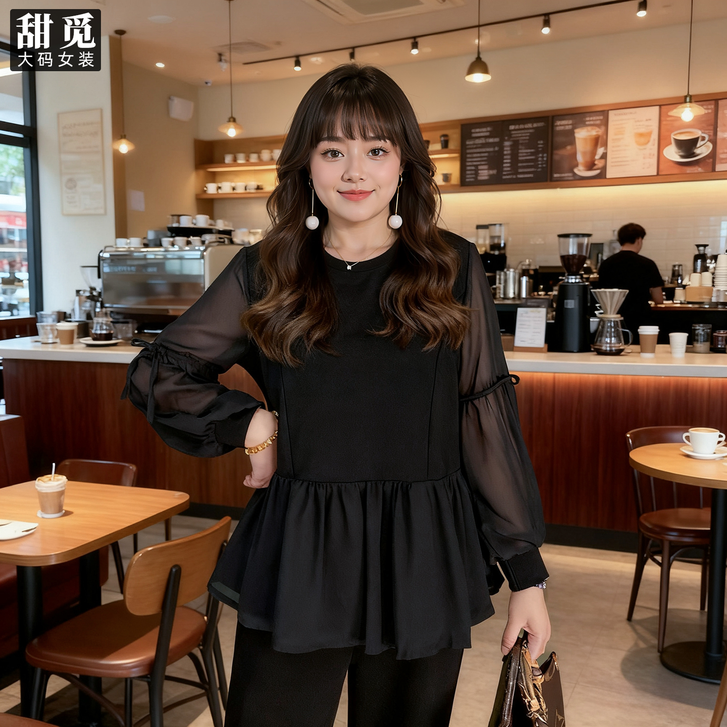 甜觅特大码女装2025春秋装胖mm300斤蝴蝶结荷叶边宽松显瘦V领上衣
