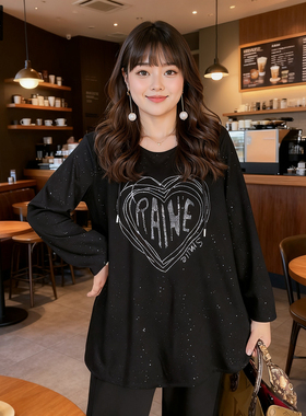 甜觅特大码女装2025秋装胖mm300斤精致闪银中长款宽松连帽针织衫