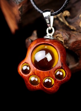 猫爪吊坠紫檀项链生日礼物挂件