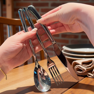 出口高质感巨厚304不锈钢刀叉勺西餐套装牛排三件套高端餐厅餐具