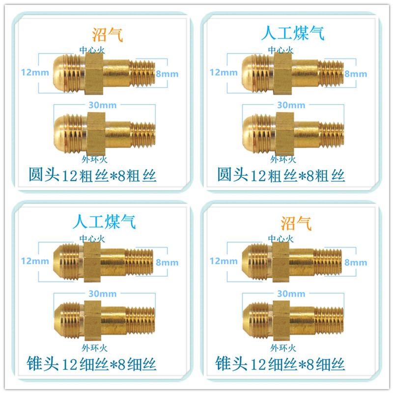 适合海尔燃气灶配件喷嘴铜气嘴改气源人工煤气沼气圆头平头锥头