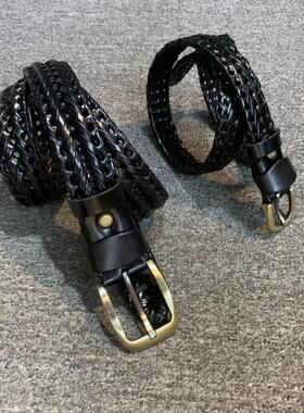 梦嘉丽牛皮编织复古针扣腰带
