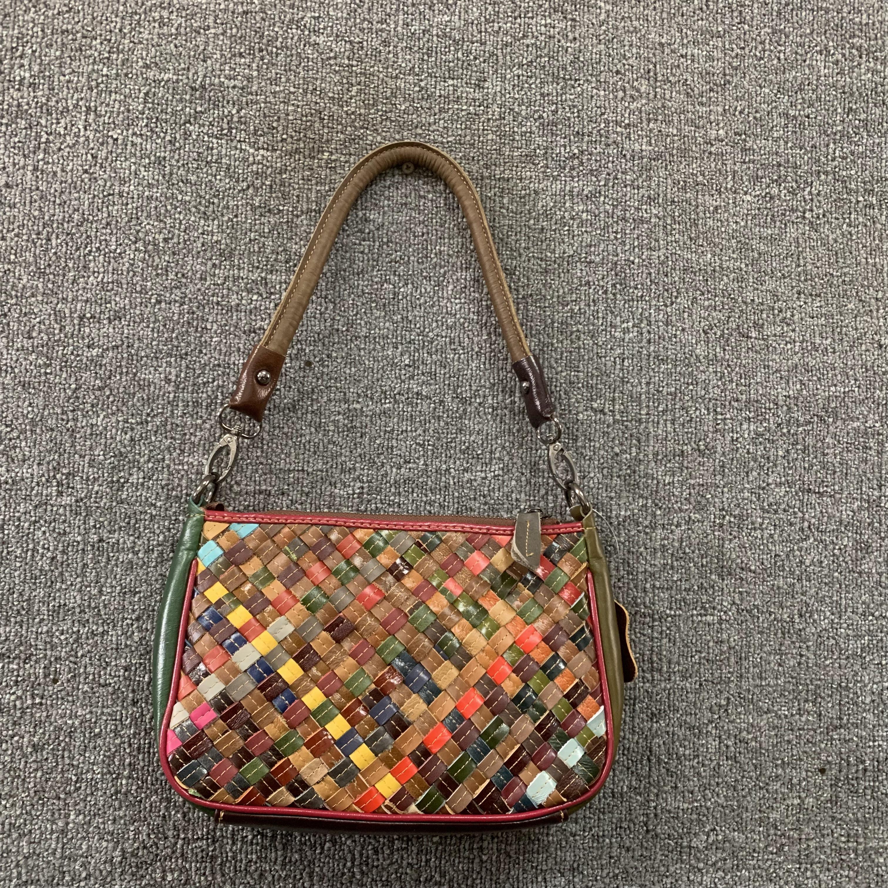 头层编织牛皮女包百搭时尚小方包