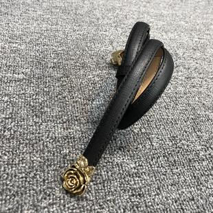 商场撤柜货真皮女皮带韩版百搭时尚女士玫瑰扣小腰带搭连衣裙