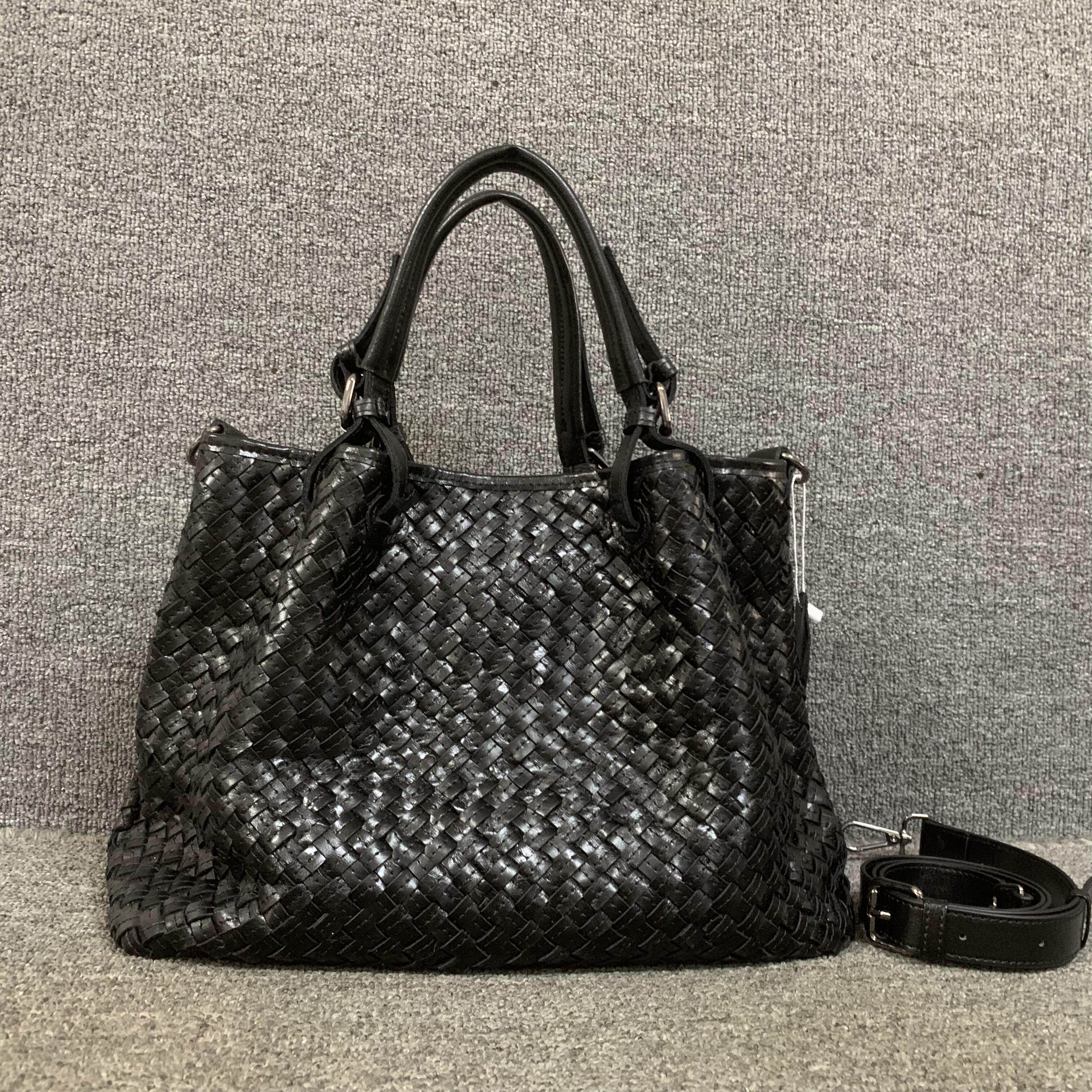 头层编织牛皮女手提单肩托特包
