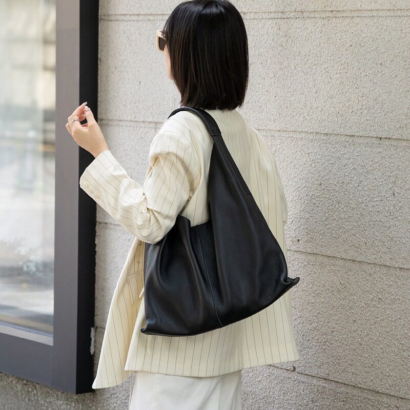 软皮女包手感好皮质软托特包韩版百搭头层牛皮女手提简约大容量包